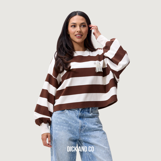 CATWALK JUNKIE Oversized striped long sleeve top in de kleur bruin (rocky road)