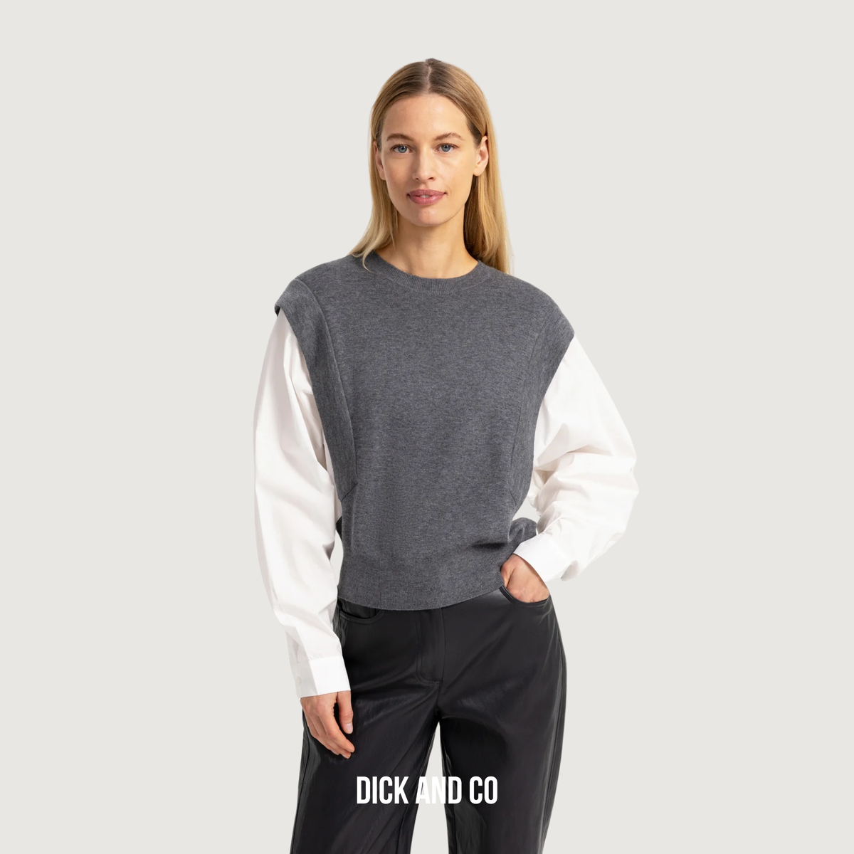 YAYA Gebreide trui met geweven mouwen in de kleur grijs (grey melange)