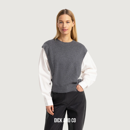 YAYA Gebreide trui met geweven mouwen in de kleur grijs (grey melange)