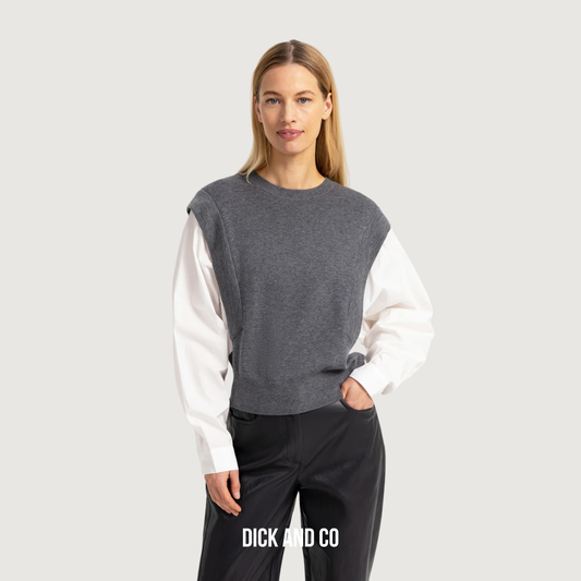 YAYA Gebreide trui met geweven mouwen in de kleur grijs (grey melange)