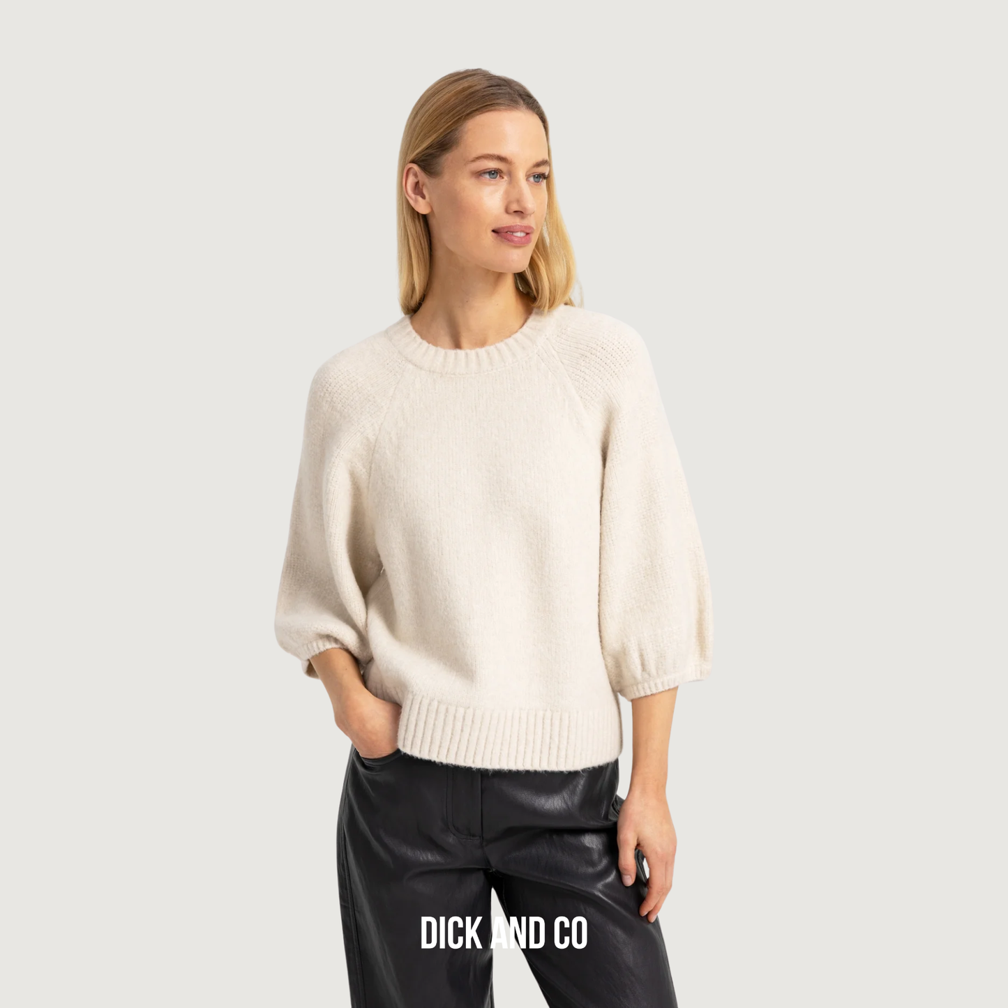 YAYA Gebreide trui met ballonmouwen in de kleur beige (off white melange)