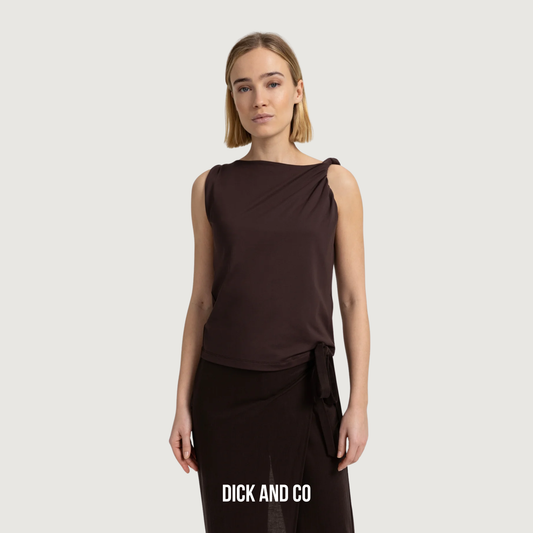 YAYA Top met gedraaide schouderband in de kleur paars (aubergine purple)