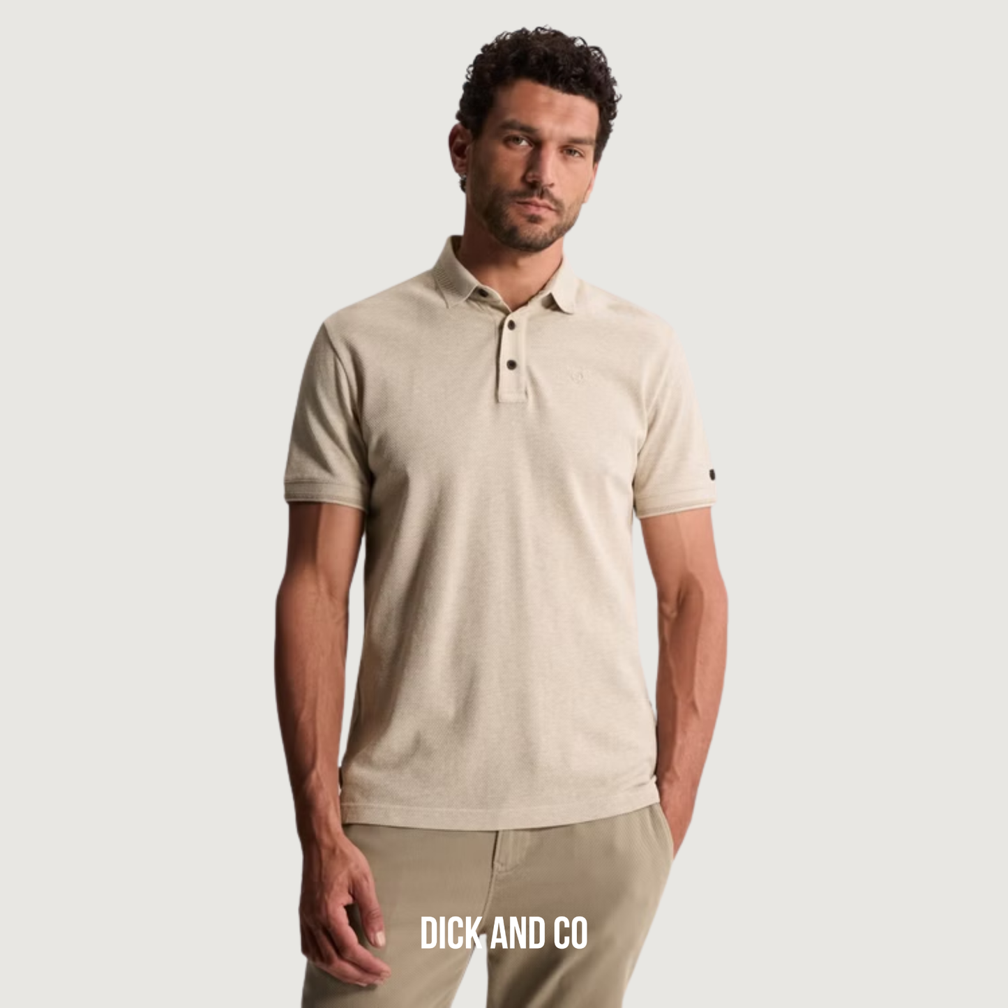 CAST IRON Slim fit polo met allover structuur in de kleur beige (aluminum)