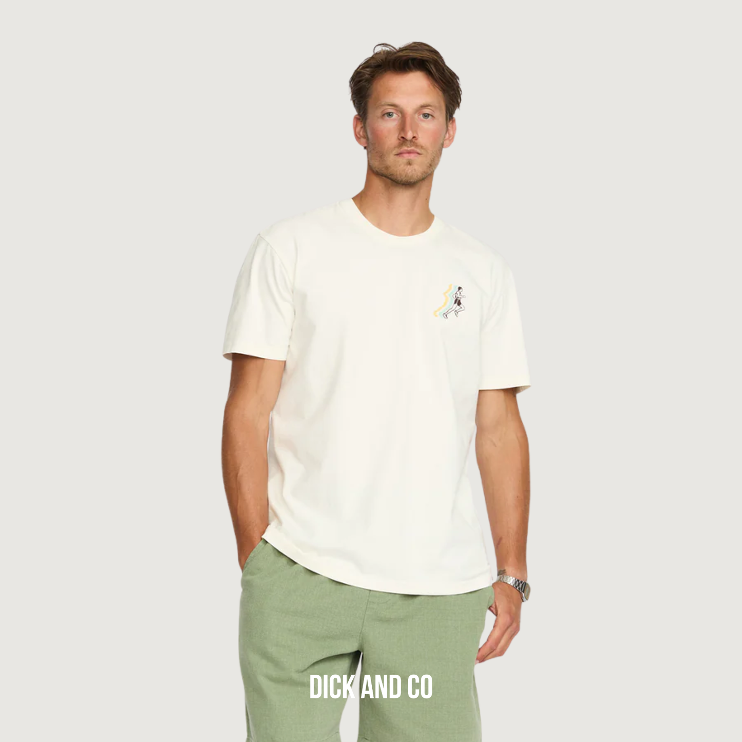 RVLT Printed t-shirt / RUN in de kleur beige (offwhite)