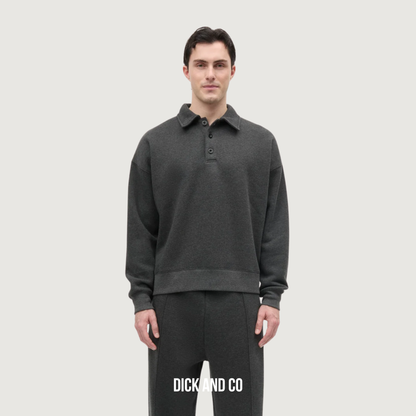 MADS NORGAARD Standard Bram Polo sweater polo sweatshirt in de kleur grijs (dark grey melange)