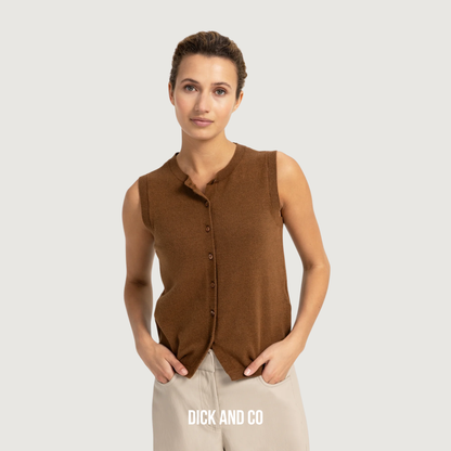 YAYA Gebreide spencer met knoopsluiting in de kleur bruin (bison brown melange)