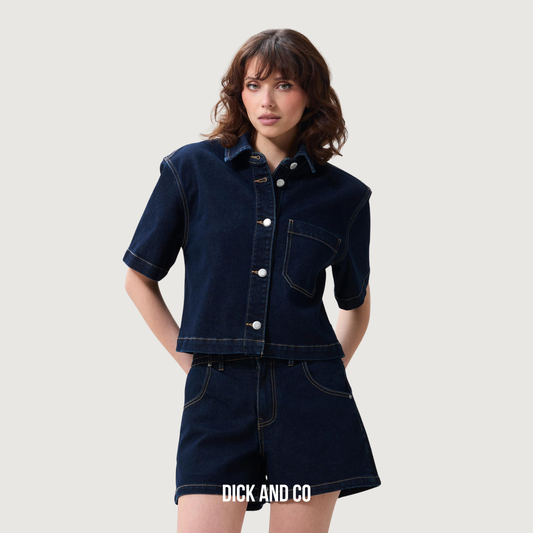 CATWALK JUNKIE Short sleeve denim blouse in de kleur blauw (dark blue)