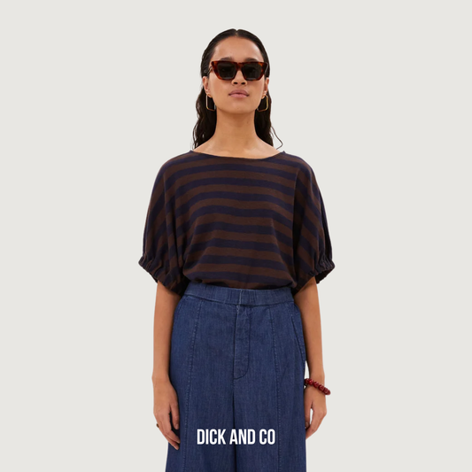 BY-BAR Merle Big Stripe top in de kleur bruin (coffee bean)