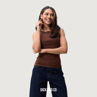 CATWALK JUNKIE Classic rib singlet tanktop in de kleur bruin (rocky road)