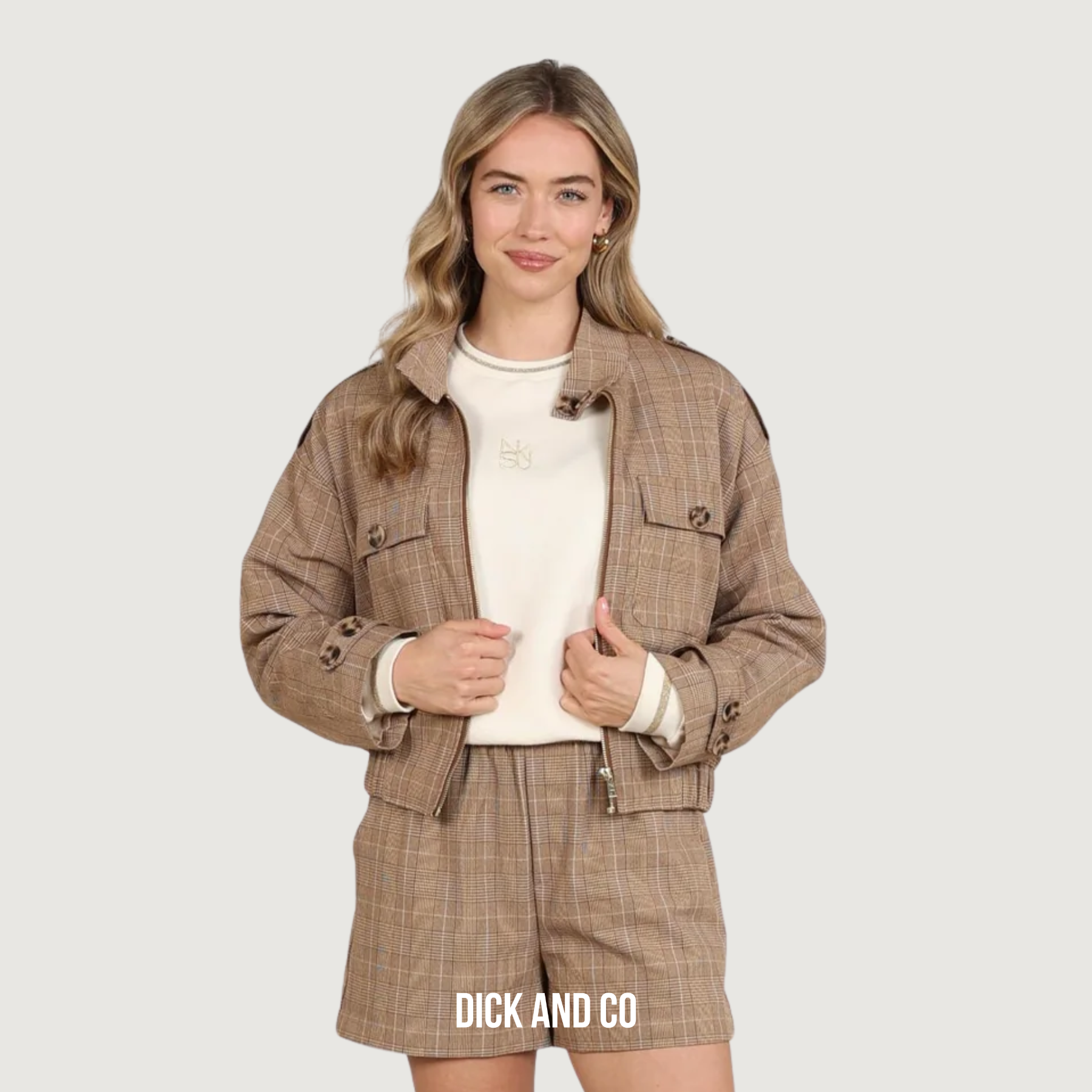 NUKUS Hope Jacket Check jas in de kleur bruin (toffee)