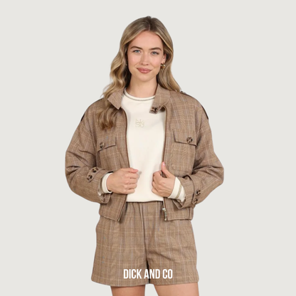 NUKUS Hope Jacket Check jas in de kleur bruin (toffee)