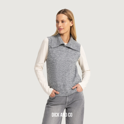 YAYA Mouwloze gebreide top met kraag in de kleur grijs (medium grey melange)