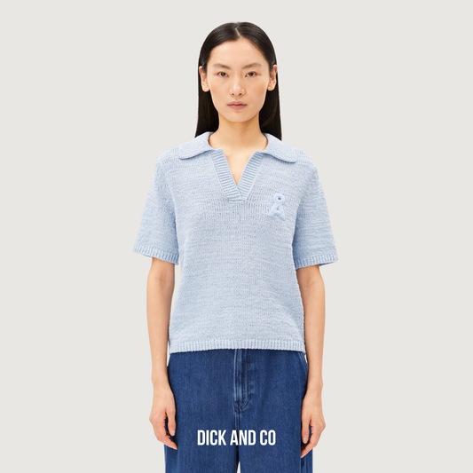 ARMED ANGELS Iconic Å Katoenen Polo-Gebreide trui in de kleur blauw (mistblue)