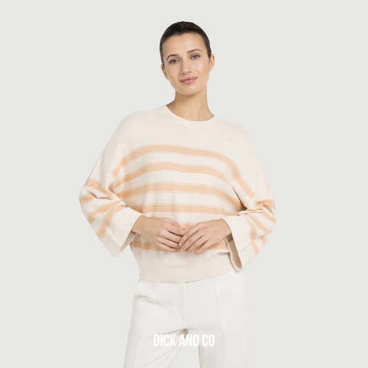 YAYA Gebreide sweater met strepen en wijde mouwen in de kleur oranje (amberlight orange dessin)