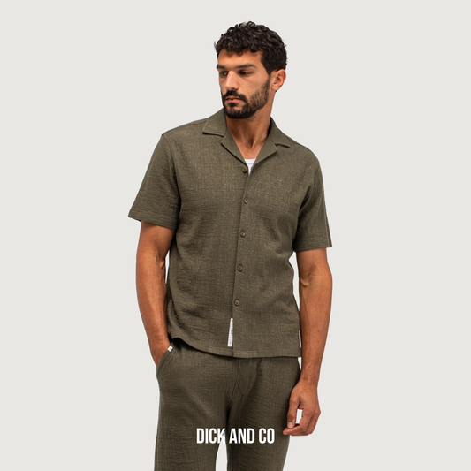 BUTCHER OF BLUE Ripley Structure shirt in de kleur groen (dk. granite green)