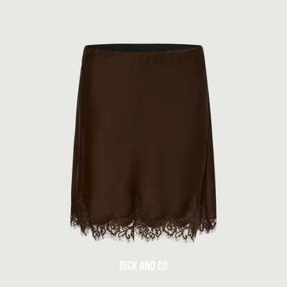 MY ESSENTIAL WARDROBE MWBrenda rok met kanten zoom in de kleur bruin (dark brown)