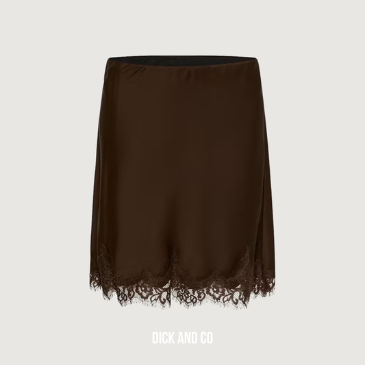 MY ESSENTIAL WARDROBE MWBrenda rok met kanten zoom in de kleur bruin (dark brown)