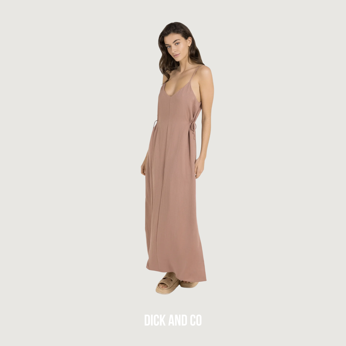 YAYA Lange jurk met spaghettibandjes en strikdetails in de kleur roze (burlwood pink)