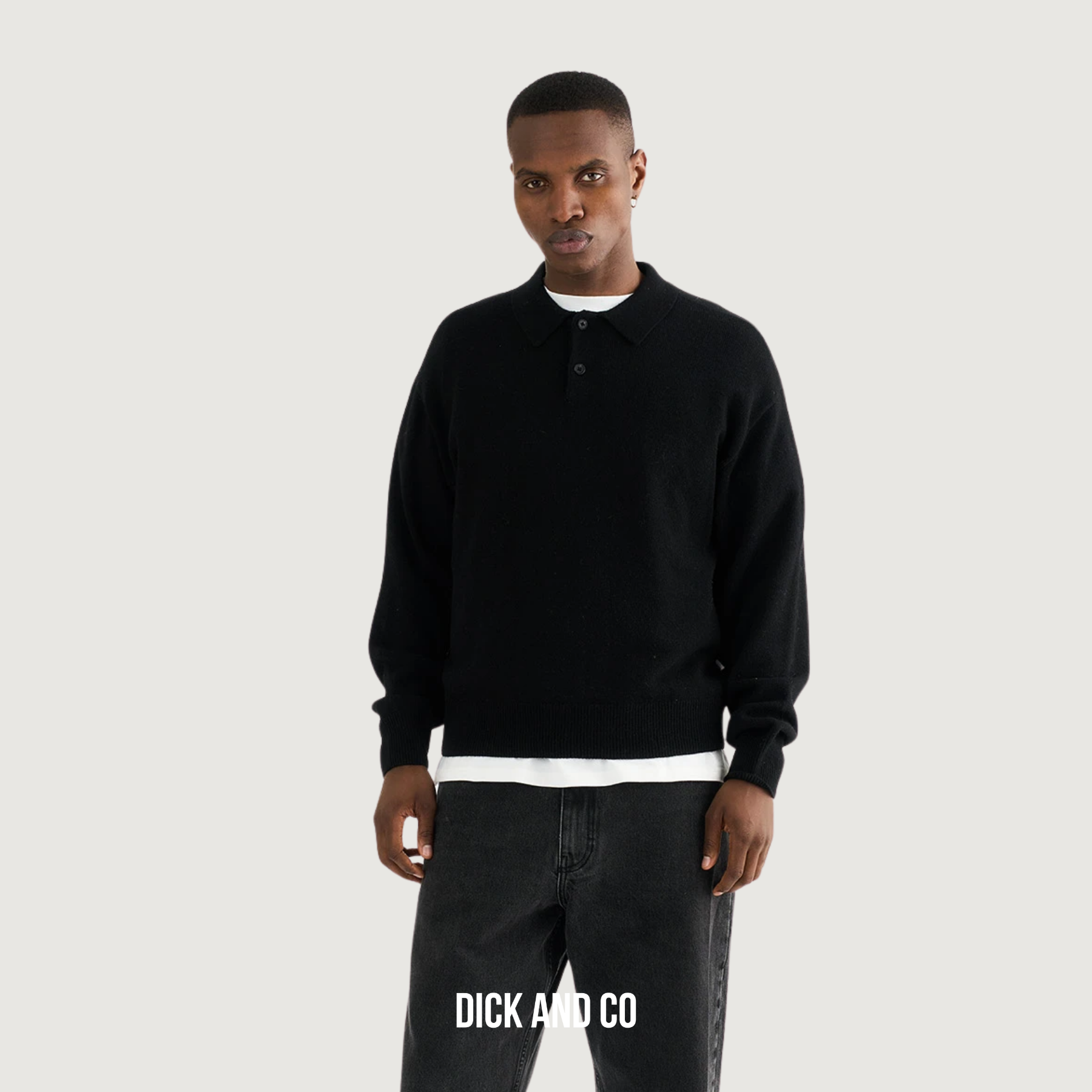 RESTERÖDS Long-sleeved polo 'Jacob' in de kleur zwart (black)