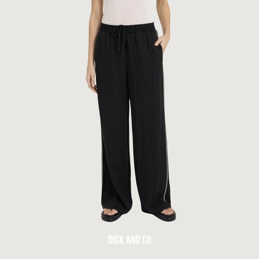 YAYA Broek met wijde pijpen en contrasterend stiksel in de kleur zwart (black)