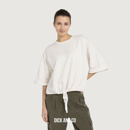 YAYA Sweater met omgeslagen mouwen en strikkoord in de zoom in de kleur wit (ivory white melange)