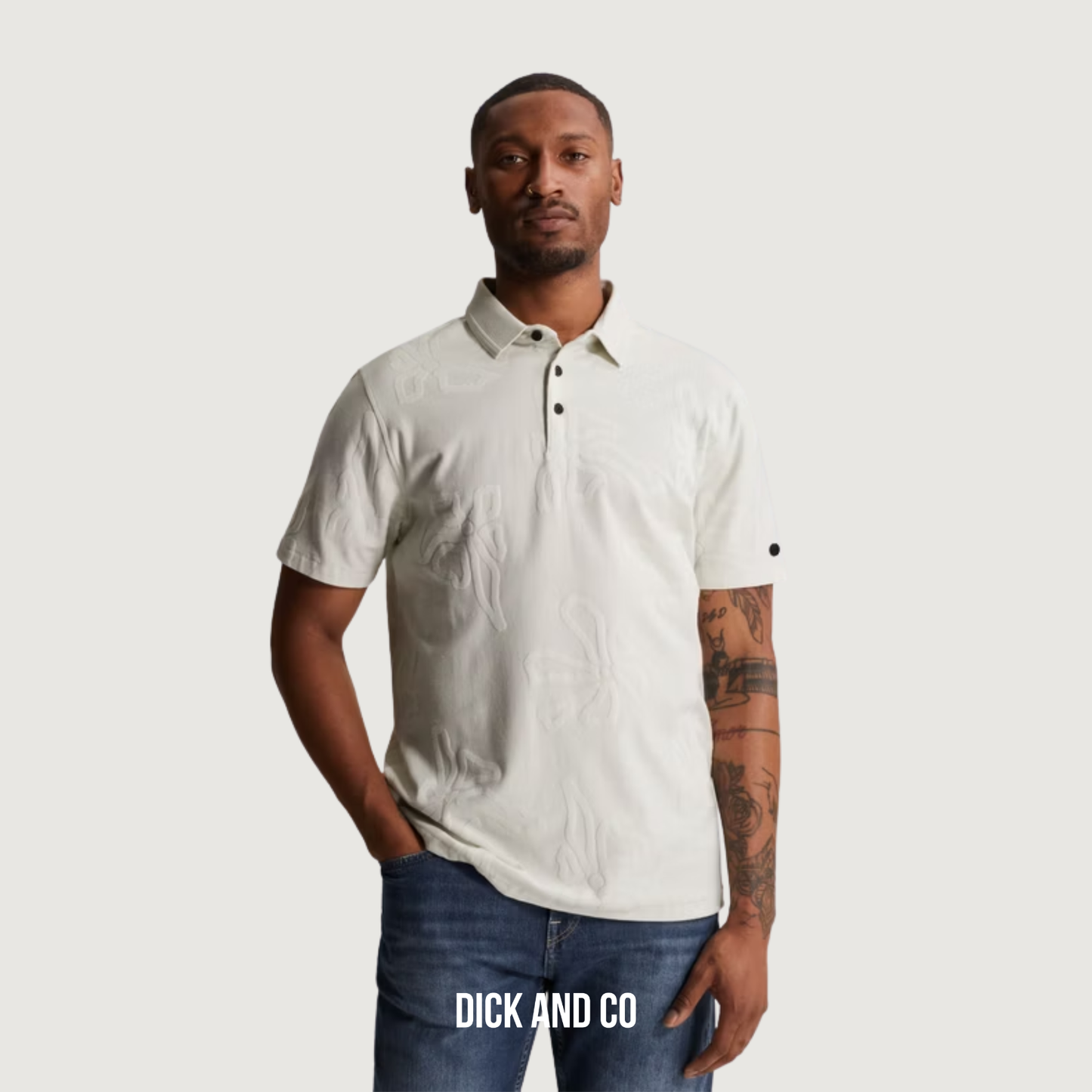 CAST IRON Polo met allover jacquardpatroon in de kleur beige (blue flower)