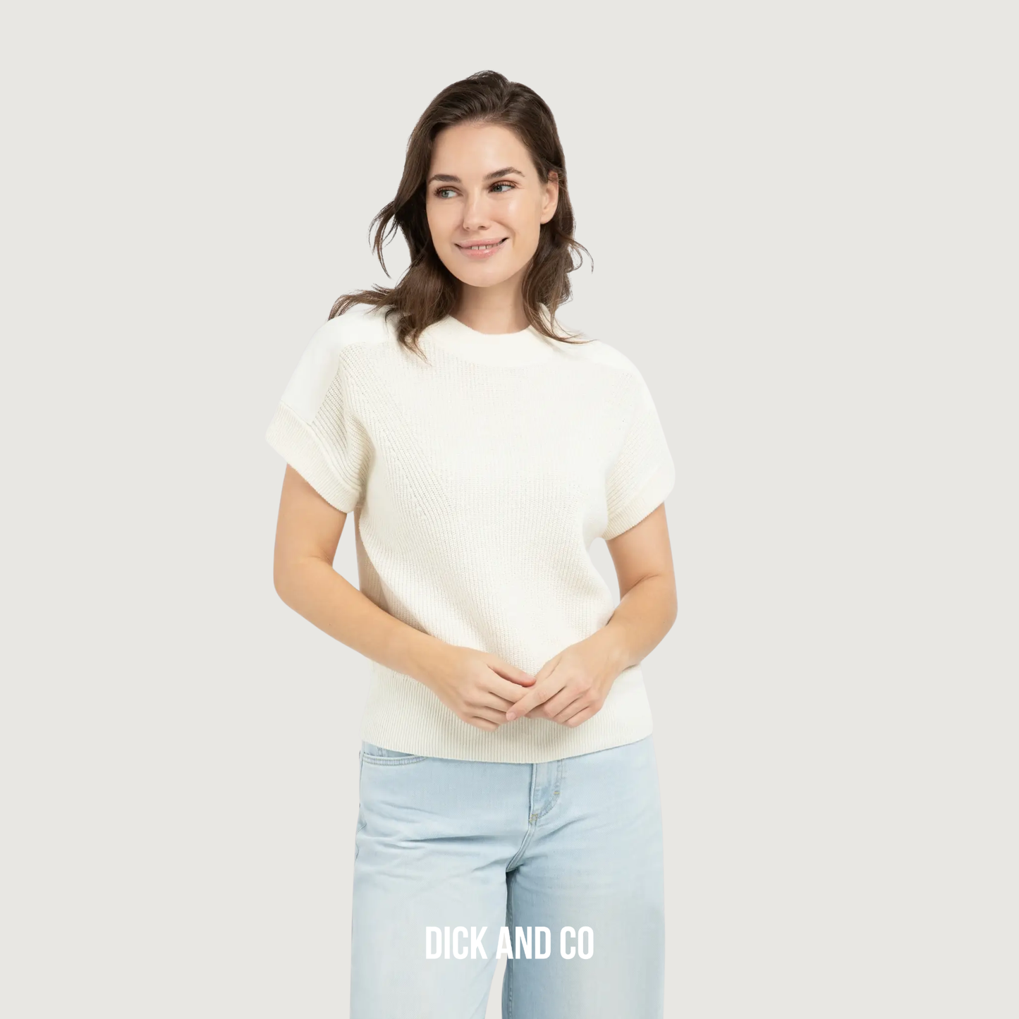 YAYA Gebreide top met geweven schouderdetails in de kleur beige (ecru)