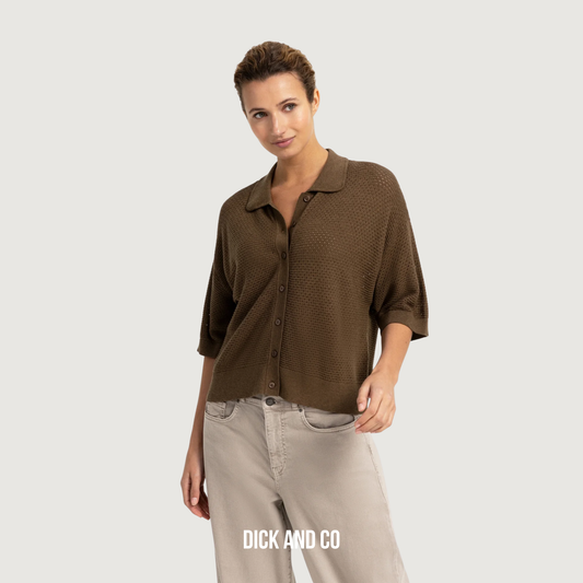 YAYA Opengewerkt vest met kraag en korte mouwen in de kleur bruin (teak brown melange)