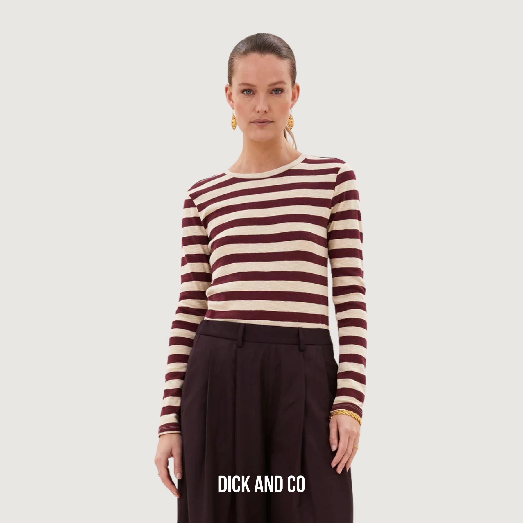 BY-BAR Basic ls big stripe top longsleeve top in de kleur rood (burgundy crush)