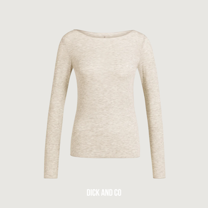 YAYA Top met boothals en lange mouwen in de kleur beige (pure cashmere grey melange)