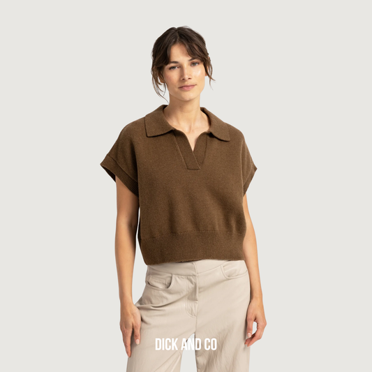 YAYA Gebreide spencer met kraag en korte mouwen in de kleur bruin (teak brown melange)