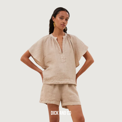 BY-BAR Vina Linen blouse in de kleur beige (biscuit)