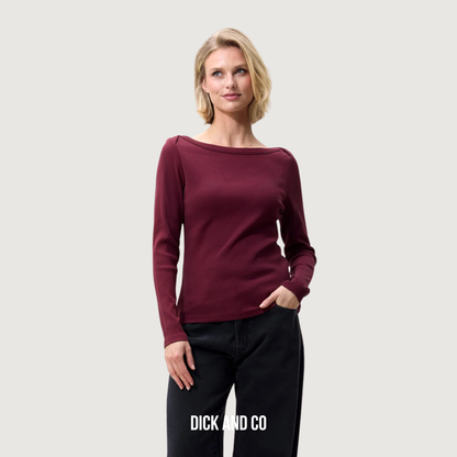 CATWALK JUNKIE Boatneck rib long sleeve longsleeve in de kleur paars (merlot)