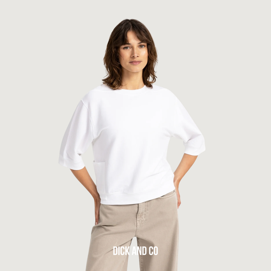 YAYA Ribgebreide jersey top met korte mouwen in de kleur wit (pure white)