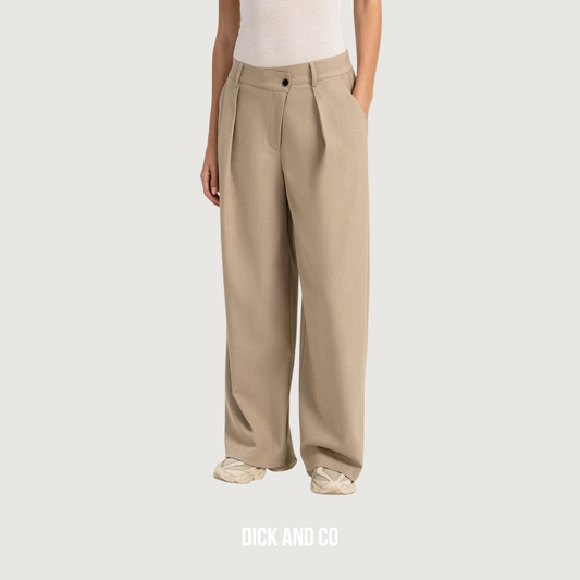 YAYA Geweven pantalon met wijde pijpen en asymmetrische sluiting in de kleur beige (pure cashmere grey melange)