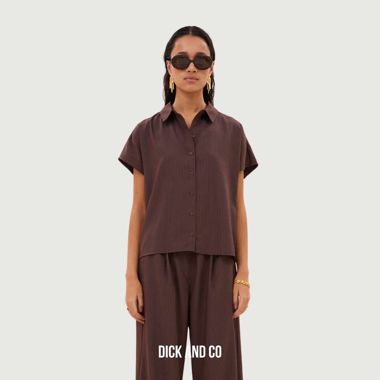 BY-BAR Barley Tan Stripe blouse in de kleur bruin (tanning stripe)