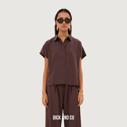 BY-BAR Barley Tan Stripe blouse in de kleur bruin (tanning stripe)