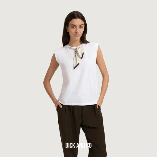 YAYA Mouwloze dubbellaagse top met sjaaldetail in de kleur zwart (slate black brown dessin)