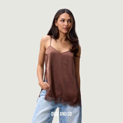 CATWALK JUNKIE Lace spaghetti top in de kleur bruin (rocky road)