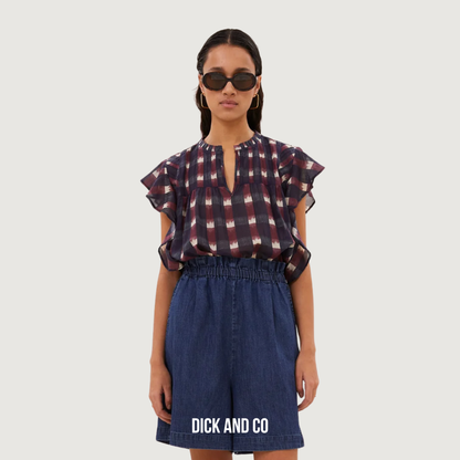 BY-BAR Danee ikat blouse in de kleur rood (wine ikat print)
