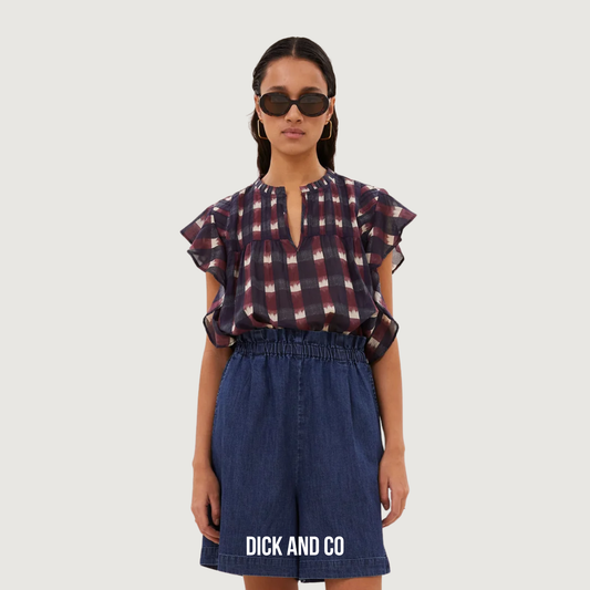 BY-BAR Danee ikat blouse in de kleur rood (wine ikat print)