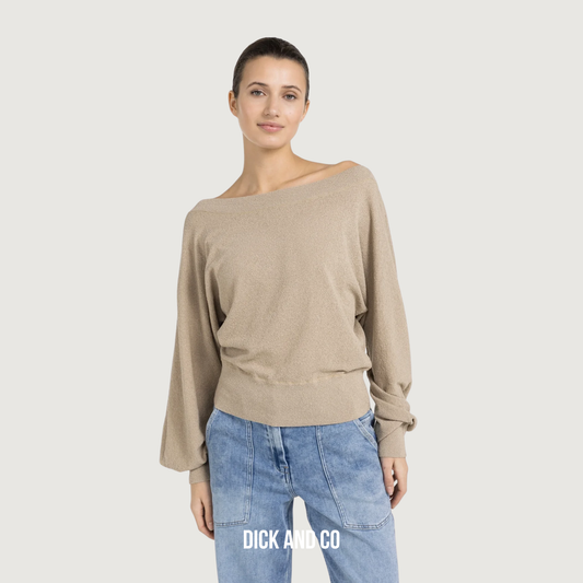 YAYA Trui met boothals en zachte structuur in de kleur beige (crockery brown)