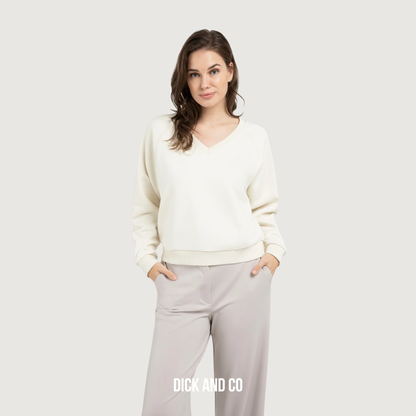 YAYA Sweater met V-hals en geribde boorden in de kleur beige (ecru)