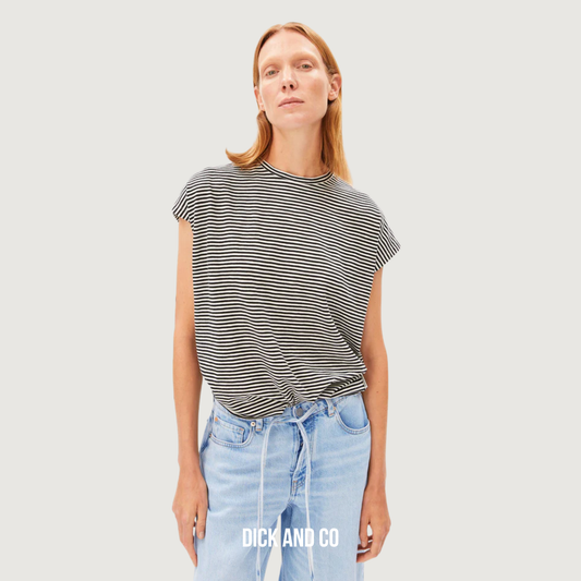 ARMED ANGELS Gestreept Jersey t-shirt in de kleur zwart (black-oatmilk)