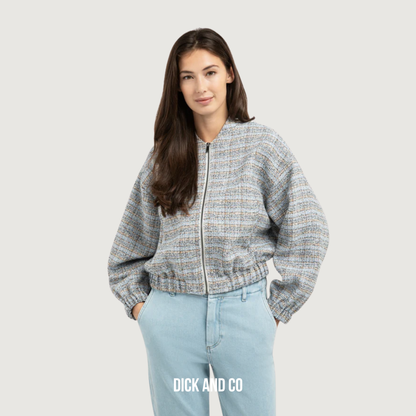 Kort bouclé jack met elastische boorden