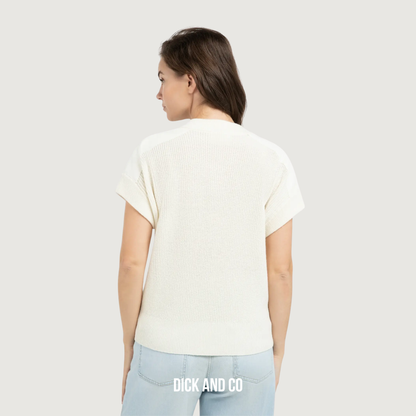 Gebreide top met geweven schouderdetails