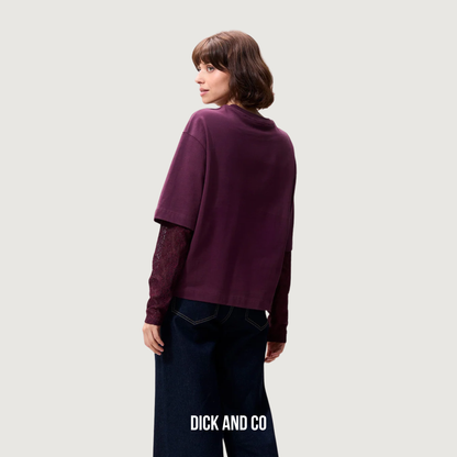 T-shirt met kanten mouwen (2504020402)