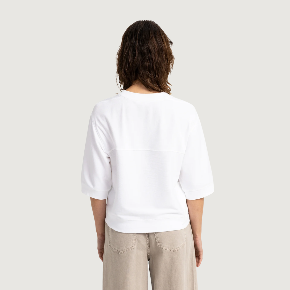 Ribgebreide jersey top met korte mouwen