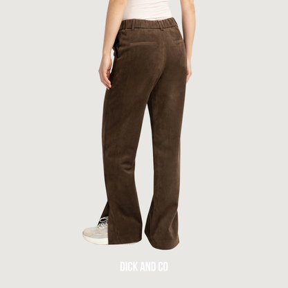 Suedine pantalon met wijde pijpen