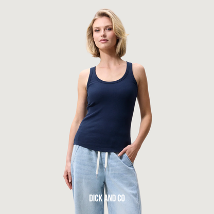 CATWALK JUNKIE Scoop neck rib singlet tanktop in de kleur blauw (navy blazer)